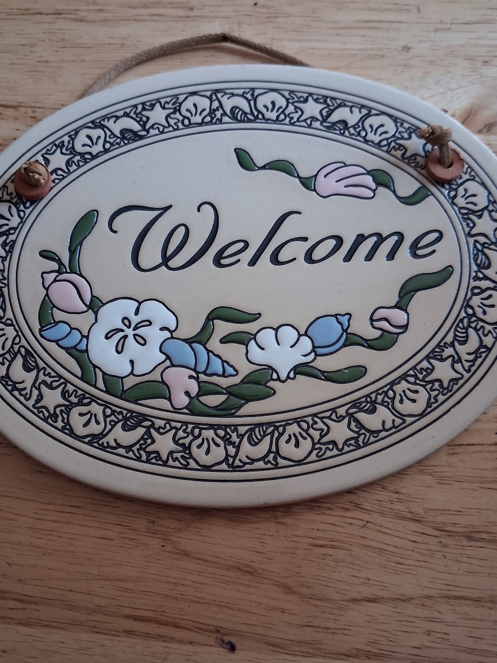 Vtg Trinity Pottery Welcome Plaque Shells Spooner Wisconsin 7.25” High